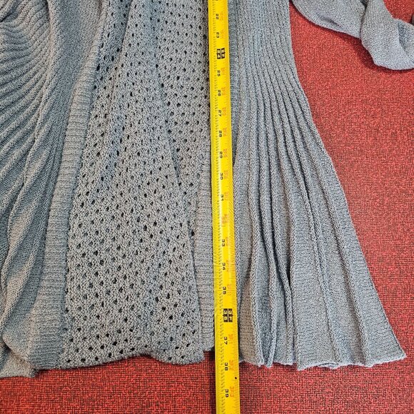 Soft Surroundings Long Duster Cardigan M Blue Crochet Pleated Boho Cottagecore - Picture 8 of 11